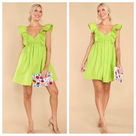 NWT Green Flutter Sleeve Dress - Picture 1 of 2